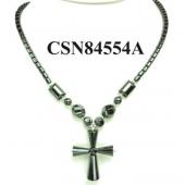 Hematite Cross Pendant Beads Stone Chain Choker Fashion Women Necklace